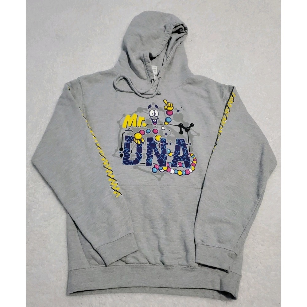 Universal Studios Jurassic World Mr DNA Hoodie Grey Pullover Mens SM Graphic